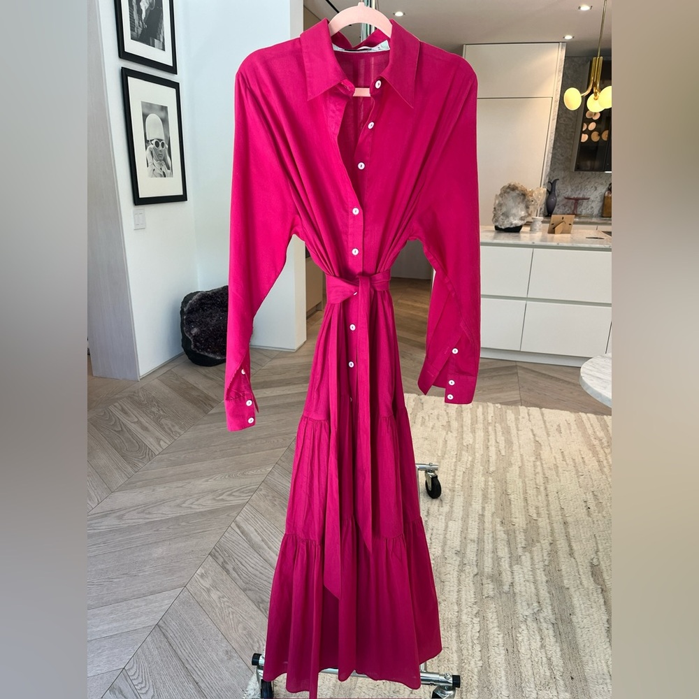Bohemian Traders Pink Buttoned Tie Front Shirt Dress